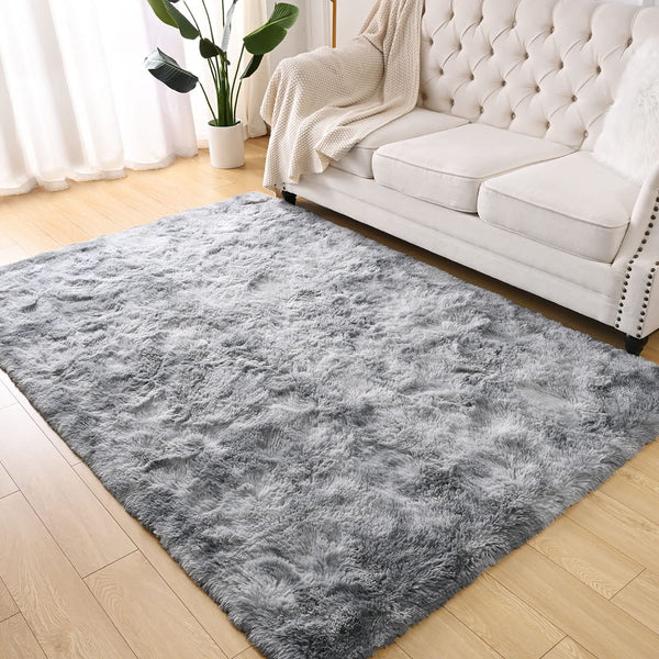 Terrug Fluffy Large Area Rugs for Living Room Bedroom, 4x6 Tie Dyed Light Grey Rug for Boys Girls Room Decor, Soft Shag Non-Slip Carpet for Nursery, Luxury and Shaggy Kids Rug Floor Play Mat