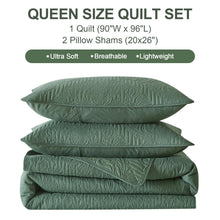 HiSnug Green Quilt Set Queen Size - Lightweight Summer Bedspread, Soft Oversized Queen Quilt Bedding Set for All Seasons, Machine Washable, 3 Pieces