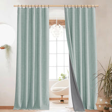 NICETOWN 100% Blackout Seafoam Green Linen Curtains 90 inches Length 2 Panels with Thermal Insulated Liners, Farmhouse Style Room Cooling Small Window Draperies for Dining Room(2 Panels,52