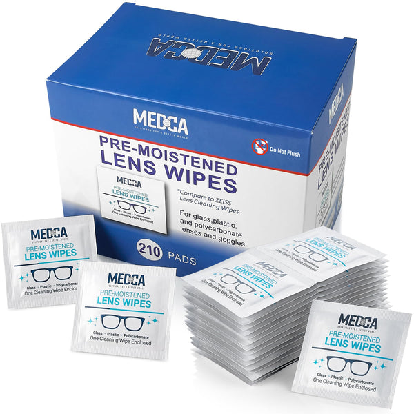 Lens Cleaning Wipes - [210 Pack] Pre Moistened Cleansing Tissues & Cloths and Individually Wrapped Eyeglass Cleaner Wipe Pads for Phones, Tablet Screens, Helps Clean Cameras, Electronics, Photo Lens and Optics