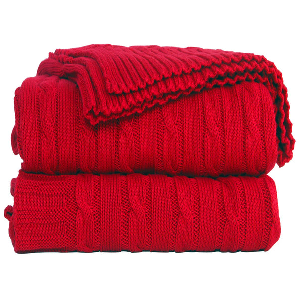 Throw Blankets-Lightweight Fashionable Knitted Throw Blankets 51x70inch Chunky Knit Soft Cozy Luxury Cable Stitch Bed Blankets Machine Washable for TV Sofa Couch Bed (Twist, Red)