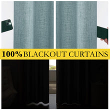 NICETOWN 100% Blackout Skylark Blue Linen Curtains 90 inches Length with Thermal Insulated Liners, Farmhouse Style Room Cooling Small Window Draperies for Dining Room (2 Panels, 52 inches W)