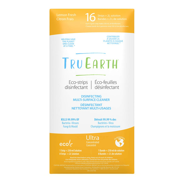 Tru Earth Multi-Surface Cleaner Eco-Strips | Plastic Jug-Free & Easy to Use | 16 Strips, Lemon Fresh