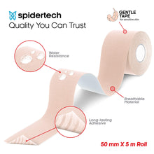 SpiderTech Gentle - Therapeutic Kinesiology Tape Roll for Hyper Sensitive and Radiated Skin | Physical Therapy Muscle Strains | High-Grade Water-Resistant Material | Shoulder, Wrist, Knee, Ankle