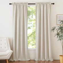 NICETOWN 100% Blackout Natural Linen Curtains 90 inches Length 2 Panels Set with Thermal Insulated Liners for Bedroom,Farmhouse Style Room Cooling Small Window Draperies for Dining Room,52