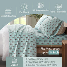 Sleep Philosophy True North Flannel Sheets Queen Size, Cozy 100% Cotton Flannel Bed Sheets, Ultra Soft Cute Sheet Set, Novelty Print Themed Cold Weather Warm Bedding Set, Aqua French Bulldog 4 Piece