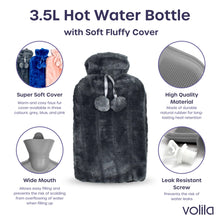 XXX-Large Hot Water Bottle with Cover - 3.5L Grey Hot Water Bag for Pain Relief - 118Fl Oz Extra Large Washable Soft Faux Fur, Big Hot Water Pack for Sore Muscles, Period Cramps, Hot and Cold Compress