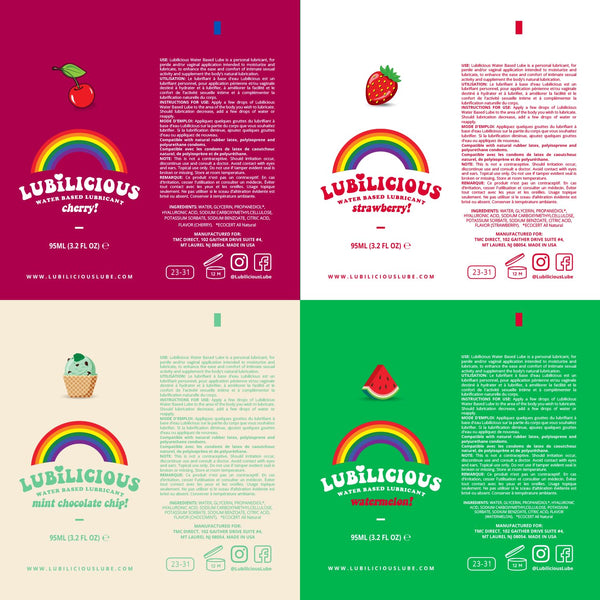 Lubilicious Flavored Lube 4 Pack: Edible Lube & Flavored Lubricants for Privacy – Delicious Flavored Lubes Variety - Cherry, Watermelon, Mint Chocolate Chip & Strawberry