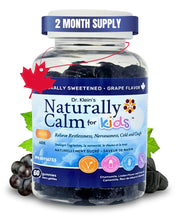 Dr. Klein's Naturally Calm Gummies For Kids. Grape Flavour. Relieves Restlessness & Nervousness. Includes Chamomile Extract and Large Leaf Linden Extract Plus Vitamins & Minerals to Support Stress Relief . Sugar Free. 30 Day Supply. 60 Gummies.