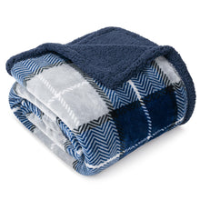 PAVILIA Premium Plaid Sherpa Fleece Throw Blanket | Super Soft, Cozy, Plush, Lightweight Microfiber, Reversible Throw for Couch, Sofa, Bed, All Season (50 X 60 Inches Navy Blue)