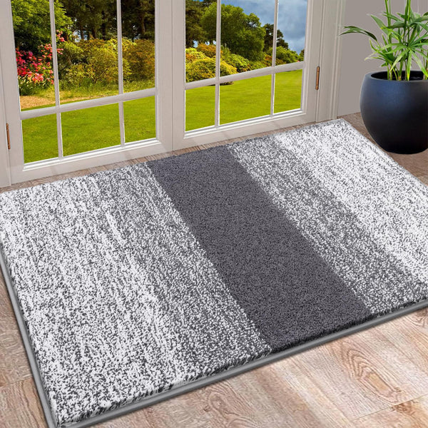 Vaukki Indoor Doormat Entryway Door Rug, Non Slip Absorbent Mud Trapper Mats, Low-Profile Inside Floor Soft Machine Washable Large Rugs Carpet for (24''x36'', White and Grey)