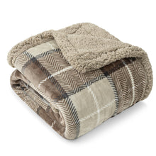 PAVILIA Premium Plaid Fleece Sherpa Throw Blanket | Super Soft, Cozy, Lightweight Microfiber, Reversible, All Season for Couch or Bed (Taupe, 50 x 60 Inches)