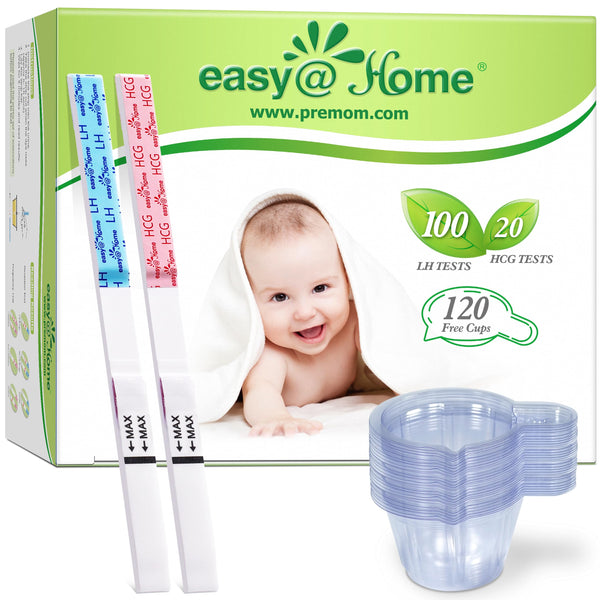 Easy@Home 100 Ovulation & 20 Pregnancy Test Strips with Cups: Reliable Ovulation Predictor Kits - Accurate TTC OPK Fertility Tests | 100 LH + 20 HCG + Cups