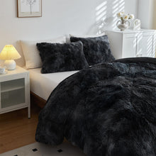 Wajade Faux Fur Plush Black Comforter Set Fluffy Fuzzy Shaggy Bedding Set - 3PC King Size Microfiber Soft Warm Quilt Set