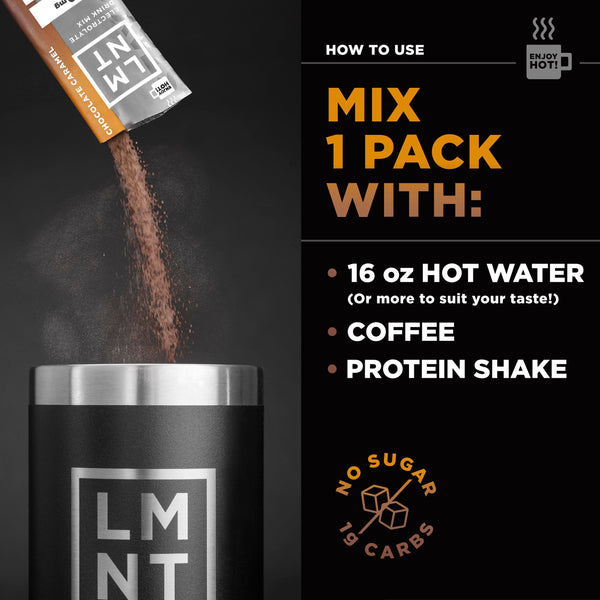 LMNT - Chocolate Caramel Salt Electrolytes | No Sugar or Artificial Ingredients | Keto & Paleo Friendly | 30 Sticks - Hot Chocolate and Coffee Mixer