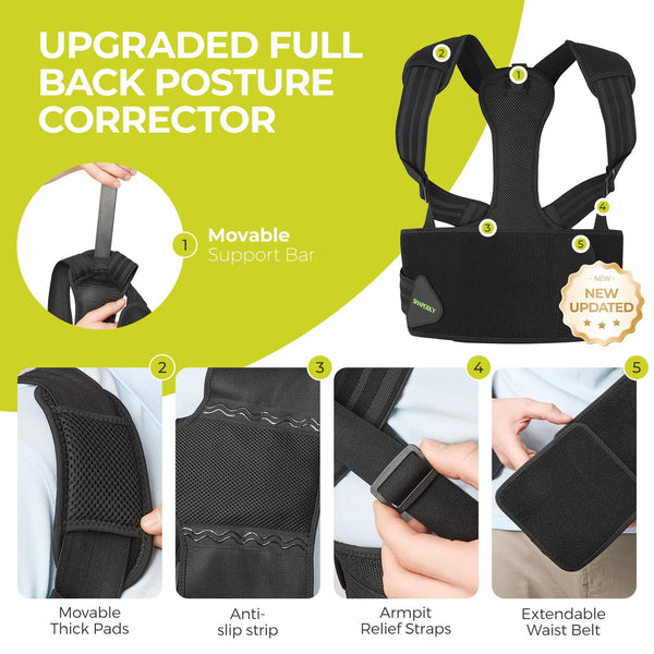 SHAPERKY Posture Corrector for Back Support: Relief Shoulder Lumbar Upper Lower Pain for Hunchback Scoliosis - Adjustable Back Brace for Women & Men (Large/X-Large)