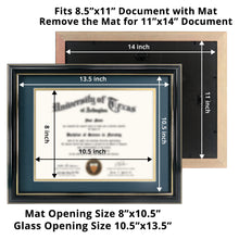 GraduationMall 8.5x11 Diploma Frame with Navy over Gold Mat or Display 11x14 Certificate without Mat,Solid Wood & UV Protection Acrylic,Glossy Black Finish with Gold Trim