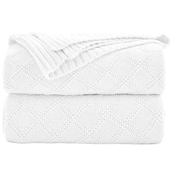 Throw Blankets-Lightweight Fashionable Knitted Throw Blankets 51x70inch Chunky Knit Soft Cozy Luxury Cable Stitch Bed Blankets Machine Washable for TV Sofa Couch Bed (Diamond, White)