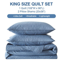 HiSnug Blue Quilt Set King Size - Lightweight Summer Bedspread, Soft Oversized King Quilt Bedding Set for All Seasons, Machine Washable, 3 Pieces