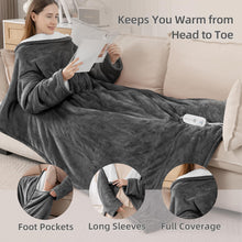 Heated Blanket Electric Throw, Wearable Heated Snuggle Blanket with Foot Pockets and Sleeves, 5 Heating Levels & 3-Hour Auto-Off, Ultra-Soft Flannel and Sherpa for Cozy Warmth, 50 x 70 Inches, Grey