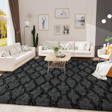 LOCHAS Luxury Shag Area Rug Modern Indoor Plush Fluffy Rugs, Extra Soft and Comfy Carpet, Geometric Moroccan Rugs for Bedroom Living Room Girls Kids Nursery, 4x6 Feet Dark Grey/Black