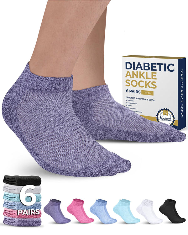 Pembrook Diabetic Ankle Socks for Men and Women - 6 Pairs Low Cut Seamless Diabetic Socks Women | Diabetic Socks for Men, Light Tones & Neutrals Pack - 6 Pairs, Large