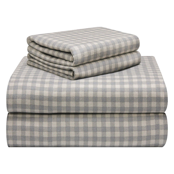 Pointehaven 180 GSM Luxury 100% Soft Cotton Printed Flannel Sheet Set, California King, Farmhouse Plaid - Warm & Cozy - Pre-Shrunk -Deep Pockets - Elastic All Around-Comfy Double Brushed -