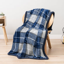 PAVILIA Premium Plaid Sherpa Fleece Throw Blanket | Super Soft, Cozy, Plush, Lightweight Microfiber, Reversible Throw for Couch, Sofa, Bed, All Season (50 X 60 Inches Navy Blue)