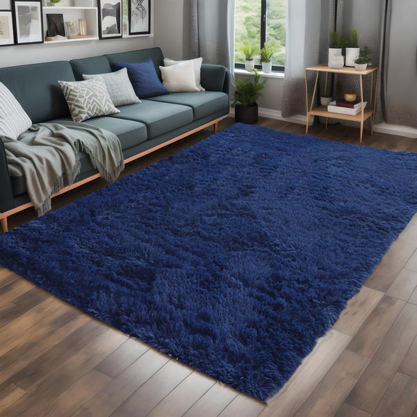 Poboton Super Soft Shaggy Area Rugs Fluffy Carpets, Indoor Area Rugs for Living Room Bedroom Kids, College Students Home Decor, Rectangular Fuzzy Rug, 4x6 Feet, Solid-Dark Blue