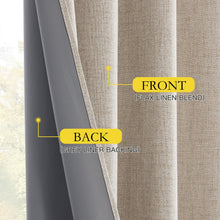 NICETOWN 100% Blackout Natural Linen Curtains 90 inches Length with Thermal Insulated Liners for Bedroom, Farmhouse Style Room Warming Small Window Draperies for Dining Room (2 Panels,52