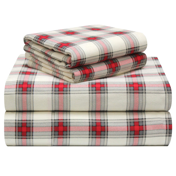 Pointehaven 180 GSM Luxury 100% Soft Cotton Printed Flannel Sheet Set, Twin XL, Manchester - Warm & Cozy - Pre-Shrunk -Deep Pockets - Elastic All Around-Comfy Double Brushed -