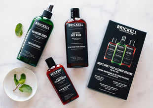 Brickell Men's Daily Face Cleanse Routine for Oily Skin, Alcohol Free Toner, Gel Facial Wash and Moisturizer, Natural and Organic, Unscented