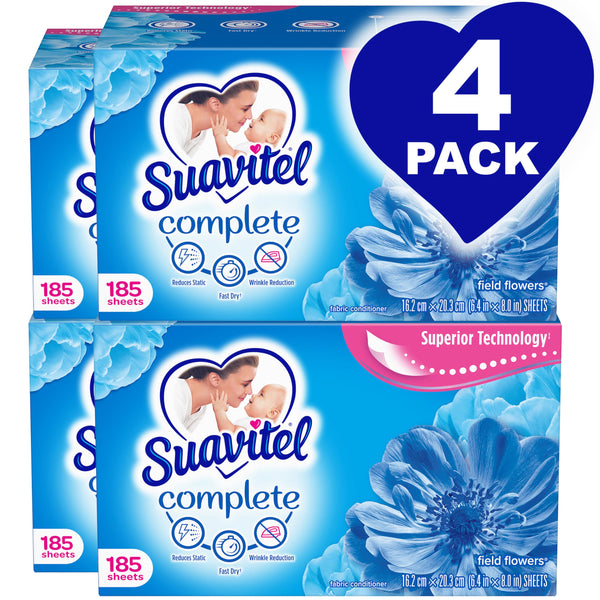 Suavitel Complete Fabric Softener Dryer Sheets, Field Flowers, 185 ct, 4 pack