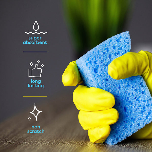 SCRUBIT 48 Pack Kitchen Sponges - Dual Sided Dish Sponge - Ideal for Washing Dishes, Kitchen & Bathroom – Blue Dishwashing Sponges Along with A Thought Scrubber – Bulk Cleaning sponges Kitchen.