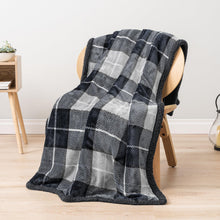 PAVILIA Premium Sherpa Throw Blanket for Couch Sofa | Soft Micro Plush Reversible Throw | Lightweight All Season Plaid Design Fleece Blanket (50 X 60 Inches Charcoal Grey)