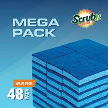 SCRUBIT 48 Pack Kitchen Sponges - Dual Sided Dish Sponge - Ideal for Washing Dishes, Kitchen & Bathroom – Blue Dishwashing Sponges Along with A Thought Scrubber – Bulk Cleaning sponges Kitchen.