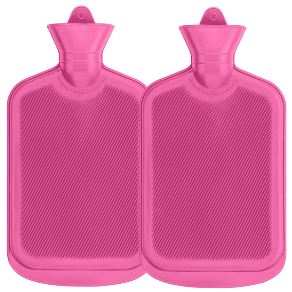 SteadMax [2 Pack] Hot Water Bottles, 2L (68oz) Natural Rubber -BPA Free- Durable Large Hot Water Bag for Hot Compress and Heat Therapy, Pain Relief Heating Pad, (Pink)