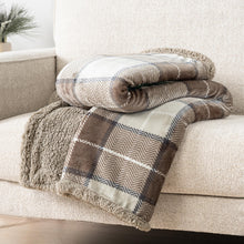 PAVILIA Premium Plaid Fleece Sherpa Throw Blanket | Super Soft, Cozy, Lightweight Microfiber, Reversible, All Season for Couch or Bed (Taupe, 50 x 60 Inches)