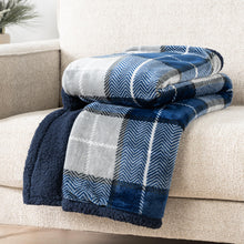 PAVILIA Premium Plaid Sherpa Fleece Throw Blanket | Super Soft, Cozy, Plush, Lightweight Microfiber, Reversible Throw for Couch, Sofa, Bed, All Season (50 X 60 Inches Navy Blue)