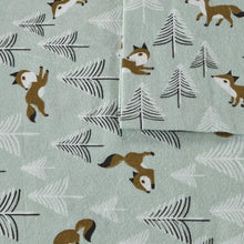 Intelligent Design Cozy Soft 100% Cotton Flannel Print Animals Stars Cute Warm, Ultra Soft Cold Weather Sheet Set Bedding, Queen, Seafoam Foxes 4 Piece