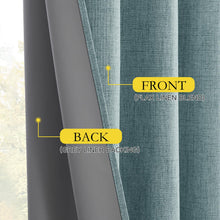 NICETOWN 100% Blackout Skylark Blue Linen Curtains 90 inches Length with Thermal Insulated Liners, Farmhouse Style Room Cooling Small Window Draperies for Dining Room (2 Panels, 52 inches W)