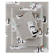 True North by Sleep Philosophy Cozy Flannel Warm 100% Cotton Sheet - Novelty Print Animals Stars Cute Ultra Soft Cold Weather Bedding Set, Queen, Grey Penguins