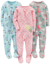 Simple Joys by Carter's Baby Girls' 3-Pack Snug-Fit Footed Cotton Pajamas, Ballerina/Moon/Bee, 6-9 Months