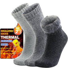 Welwoos Heated Thermal Socks for Women & Men Warm Winter Thick Ski Crew Insulated Socks Gift Socks Stocking Stuffers for Women 3 Pairs (Black Grey Greige,M)