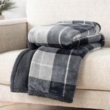 PAVILIA Premium Sherpa Throw Blanket for Couch Sofa | Soft Micro Plush Reversible Throw | Lightweight All Season Plaid Design Fleece Blanket (50 X 60 Inches Charcoal Grey)