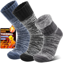 Welwoos Heated Thermal Socks for Women & Men Warm Winter Thick Ski Crew Insulated Socks Gift Socks Stocking Stuffers for Women 3 Pairs (Ash Grey/Light Blue/Black,L)