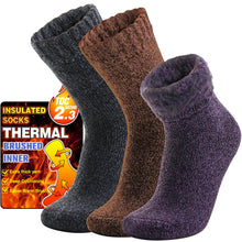 Welwoos Heated Thermal Socks for Women & Men Warm Winter Thick Ski Crew Insulated Socks Gift Socks Stocking Stuffers for Women 3 Pairs (Brown Black Violet,L)