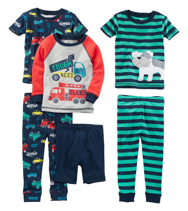 Simple Joys by Carter's Baby Boys' Toddler 6-Piece Snug Fit Cotton Pajama Set, Transportation/Dog, 3T