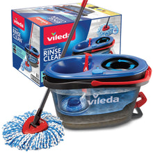 Vileda EasyWring RinseClean Spin Mop & Bucket System | 2-Tanks Separate Clean and Dirty Water | Machine Washable and Reusable Microfiber Mop Head | Hands-Free Wringing Mop Bucket