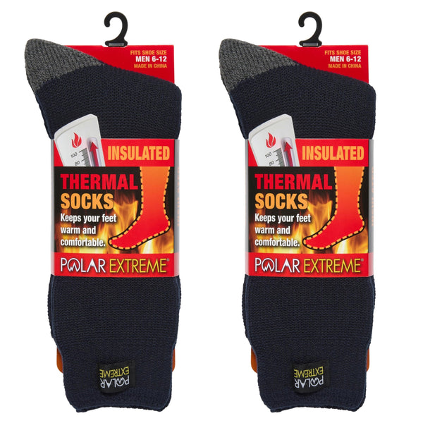 Polar Extreme Mens Thermal Sock Pack of 2, Navy/Grey, 10